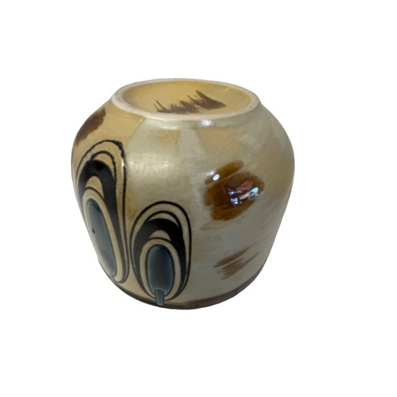 Brown Multi Stoneware Mug Cup Earthenware Pottery Art Soup Bowl 10oz 3 1/3" 4 1/ - Picture 7 of 9